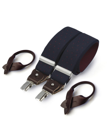 Paire de bretelles élastiques larges pour homme à pinces bleu à pois
