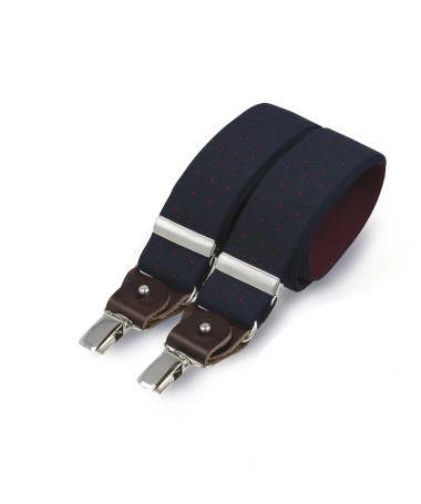 copy of Bretelles Larges à pinces et cuir– Pois jaunes sur bleu marine