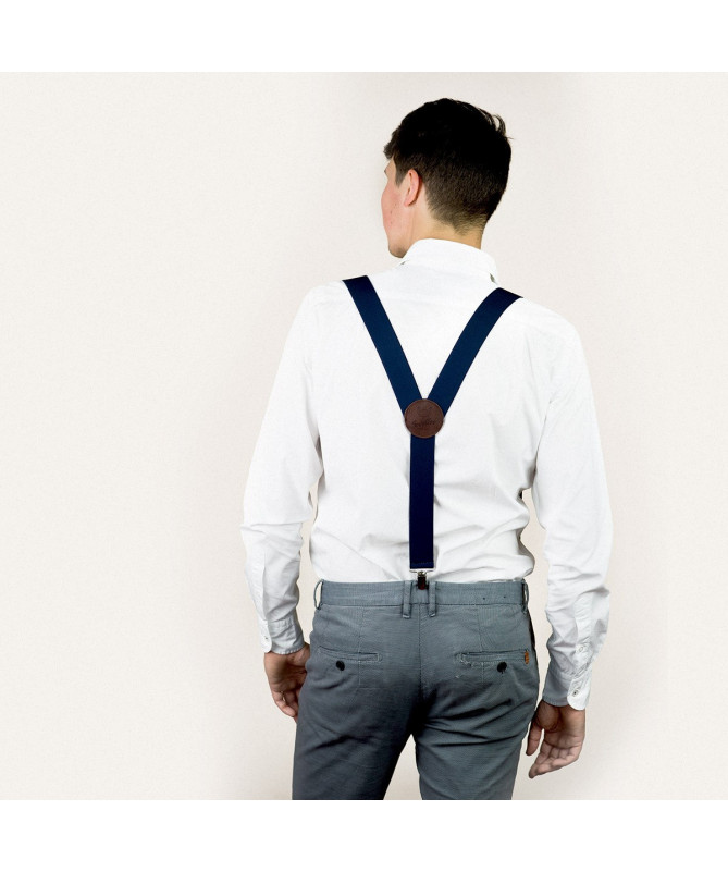 Wide clip-on men's braces / suspenders – Navy