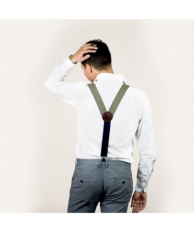 Wide clip-on men's braces / suspenders – Khaki tweed