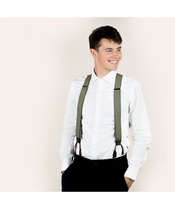 Superior wide men's braces / suspenders – Khaki tweed