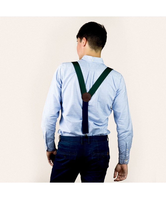 Wide clip-on men's braces / suspenders – Bottle green