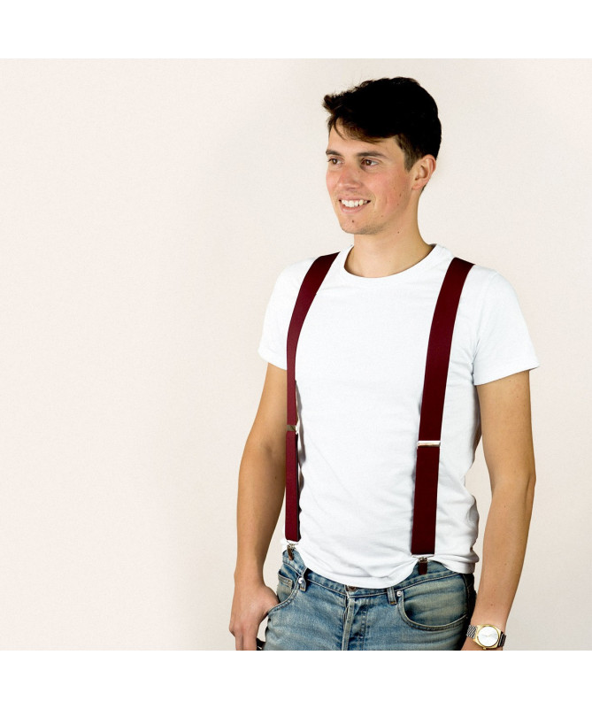 Wide clip-on men's braces / suspenders – Wine