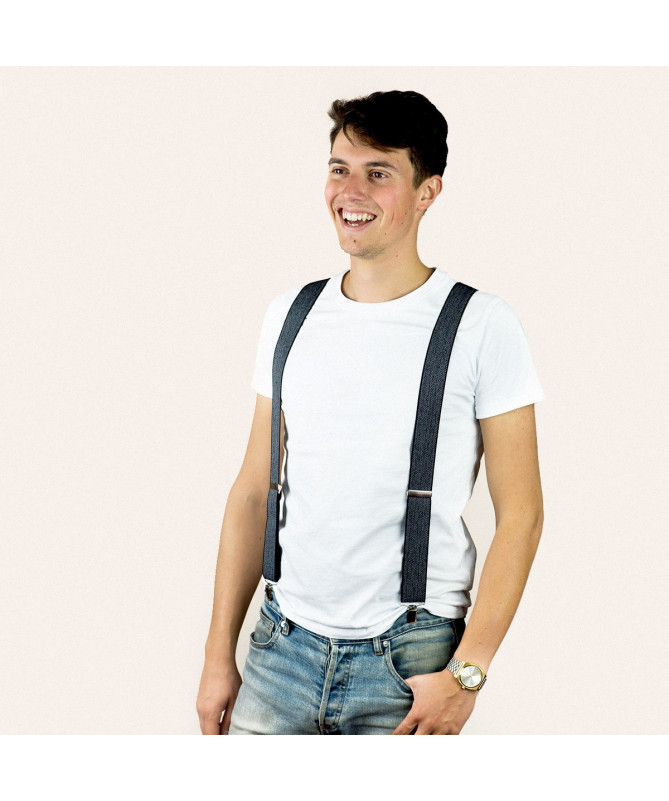 Bretelles larges à pinces - Chevron navy