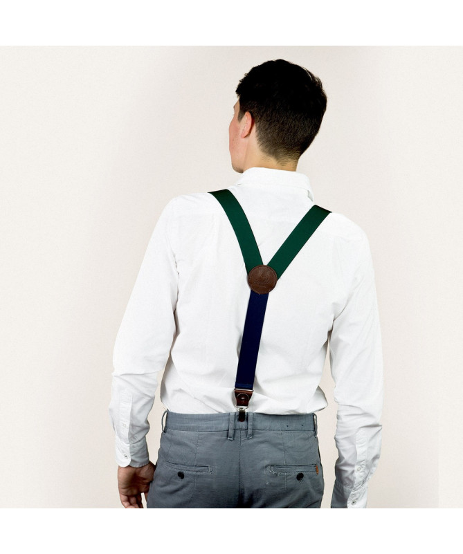 Wide men's braces / suspenders with leather details – Bottle green
