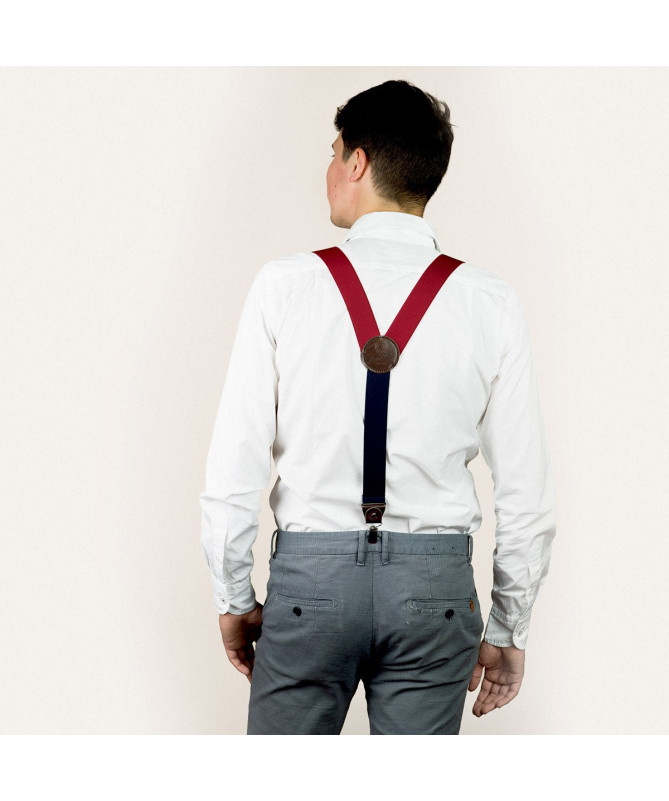 Wide clip-on men's braces / suspenders with leather details – Red