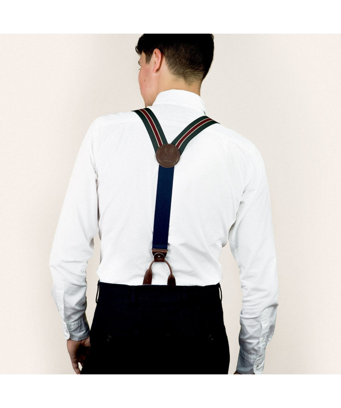 Superior wide men's braces / suspenders – Khaki, dark red and beige stripe