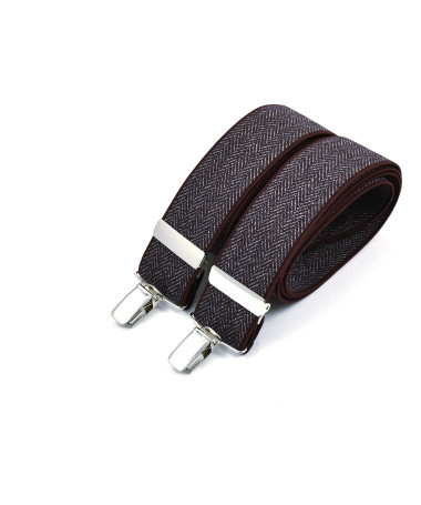 Wide clip-on men's braces / suspenders – Wine chevron