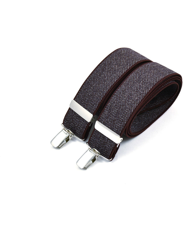 Wide clip-on men's braces / suspenders – Wine chevron