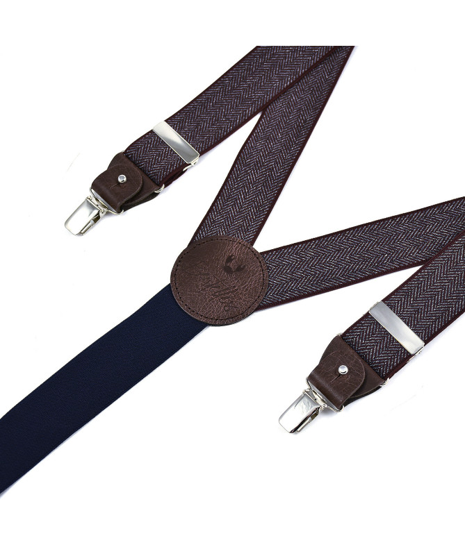Wide clip-on men's braces / suspenders with leather details – Wine chevron