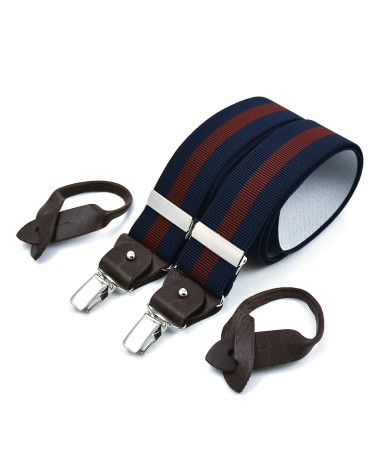 Superior wide men's braces / suspenders – Wine stripe on navy