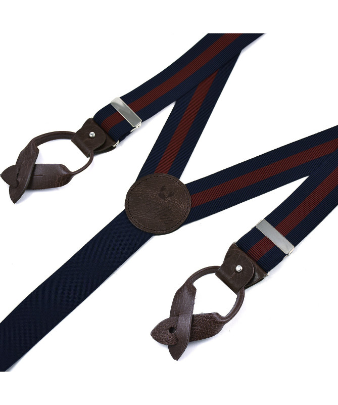 Bretelles homme larges Superior - Rayure bordeaux sur bleu marine - Bertelles