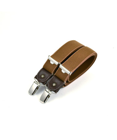 Thin men's clip-on braces / suspenders with leather details – Chestnut