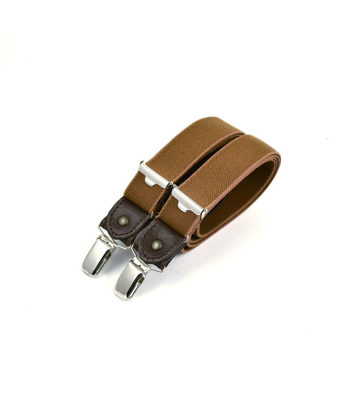 Thin men's clip-on braces / suspenders with leather details – Chestnut