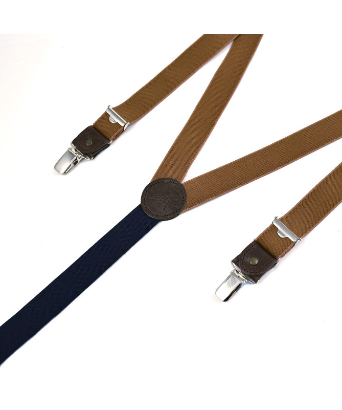 Thin men's clip-on braces / suspenders with leather details – Chestnut