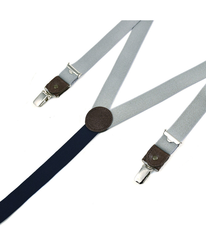 Thin clip-on men's braces / suspenders with leather details – Pearl grey