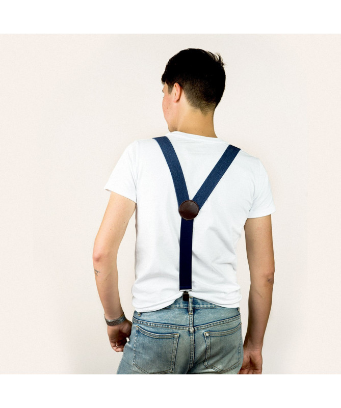 Wide clip-on men's braces / suspenders – Denim