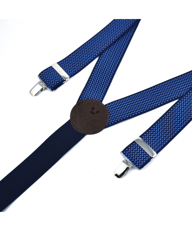 Bretelles homme larges à pinces - micro motif bleu sur fond navy - Bertelles
