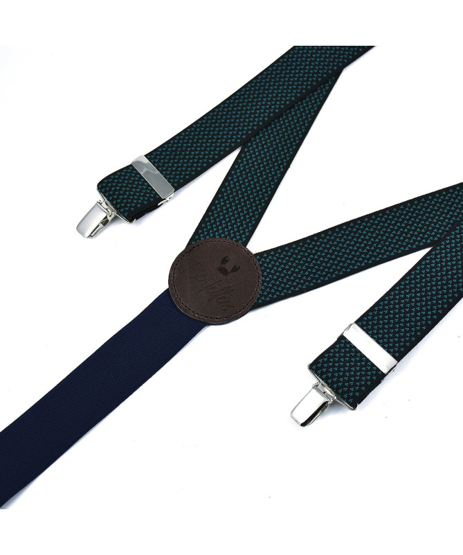 Wide clip-on men's braces / suspenders – Green micro-pattern on black