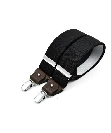 Bretelles Bertelles larges à pinces et cuir - Noir uni