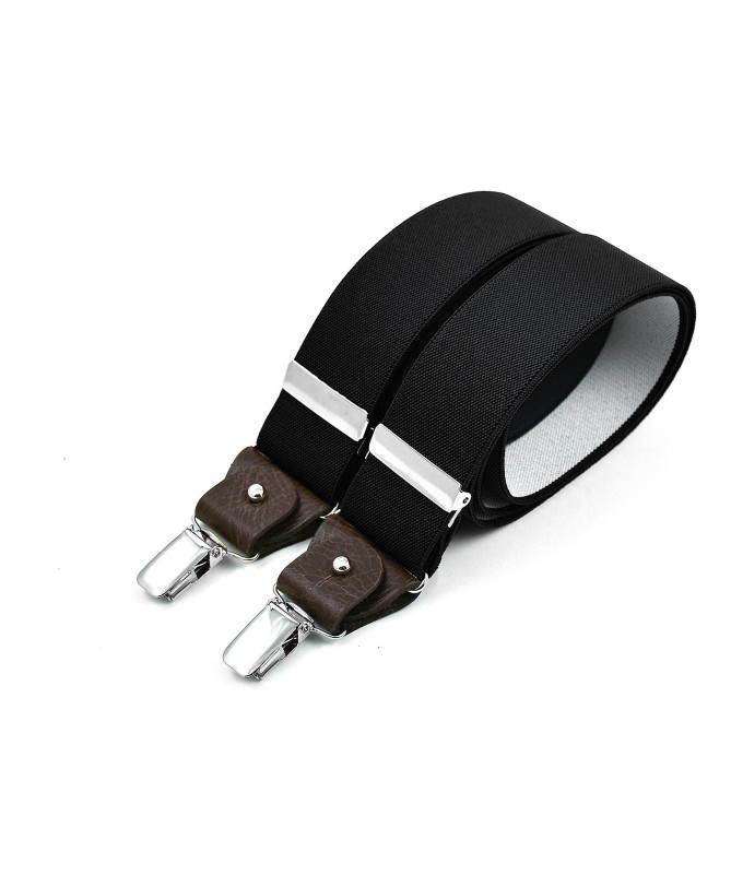 Wide men's braces / suspenders with leather details – Black
