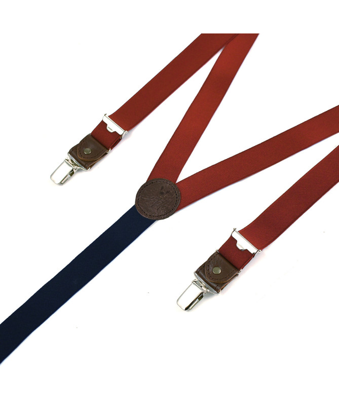 Thin clip-on men's braces / suspenders with leather details – Red