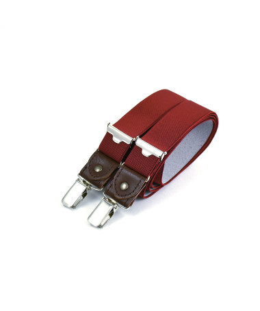 Thin clip-on men's braces / suspenders with leather details – Red