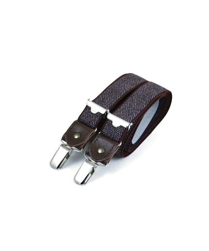 Bretelles homme fines à pinces et cuir - Chevron bordeaux - Bertelles