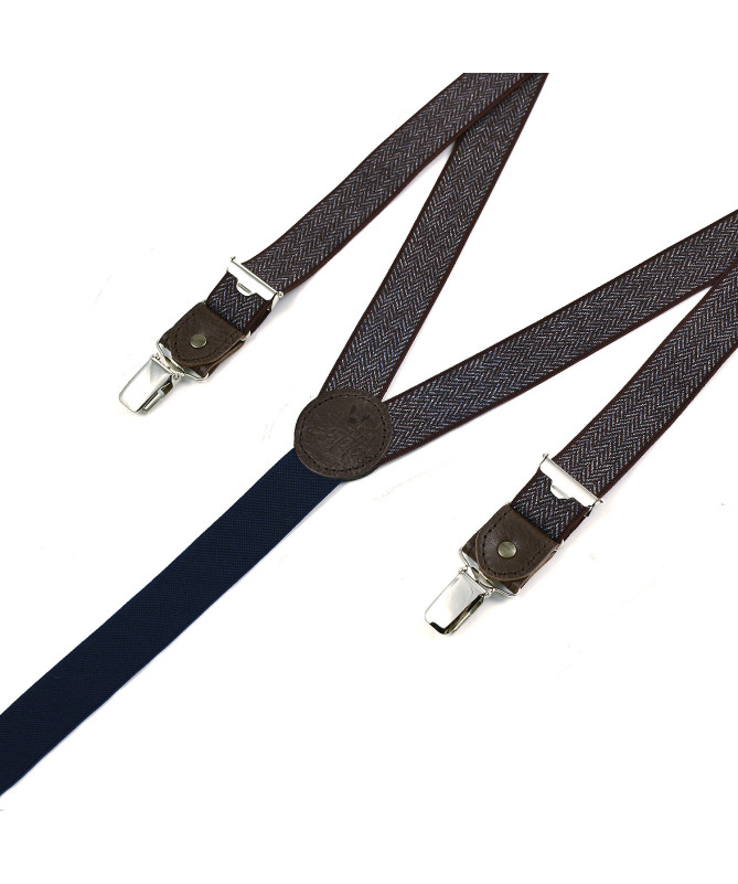 Thin clip-on men's braces / suspenders with leather details – Wine chevron
