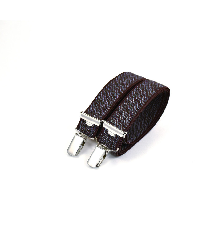 Thin clip-on men's braces / suspenders – Wine chevron