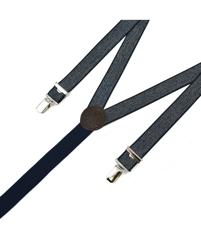 Mens braces / suspenders thin clip-on – Navy chevron