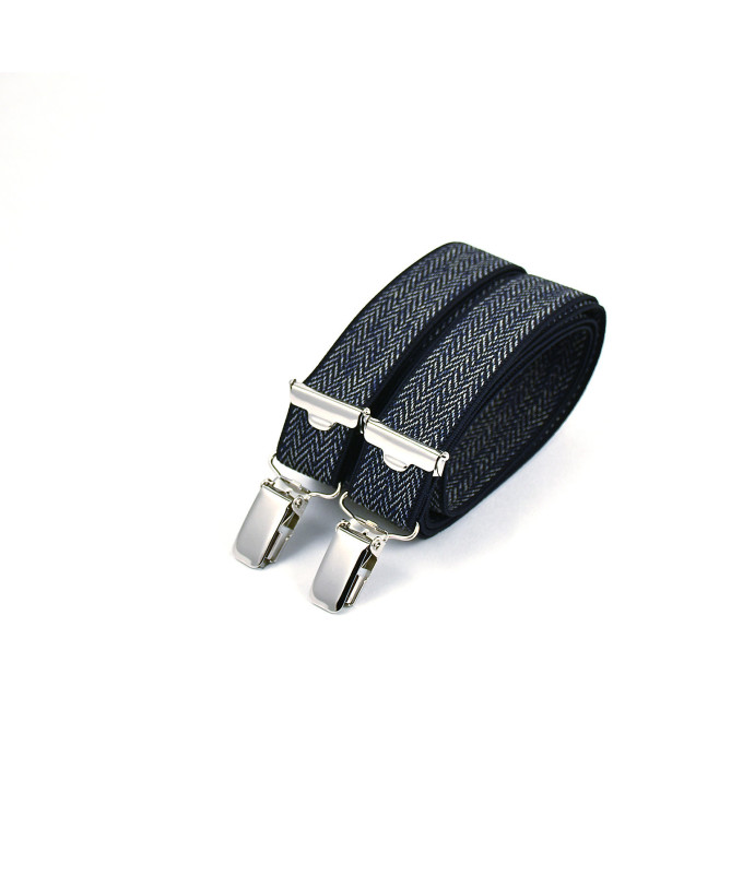 Mens braces / suspenders thin clip-on – Navy chevron