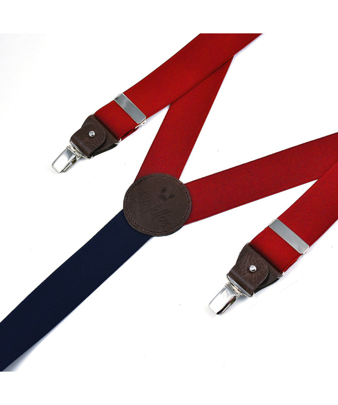 Wide clip-on men's braces / suspenders with leather details – Red