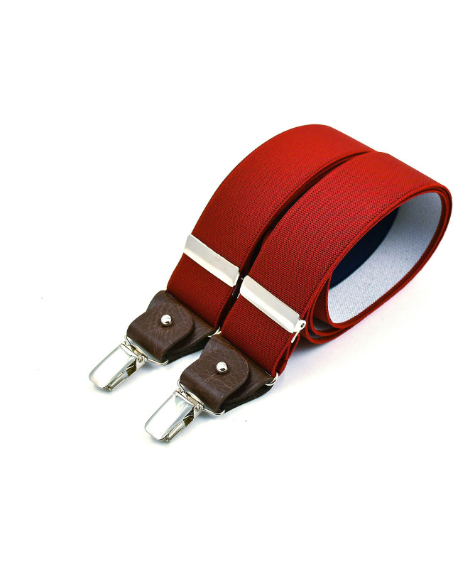 Bretelles homme larges à pinces et cuir - Rouge - Bertelles