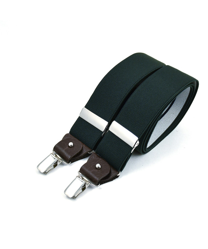 Wide men's braces / suspenders with leather details – Bottle green