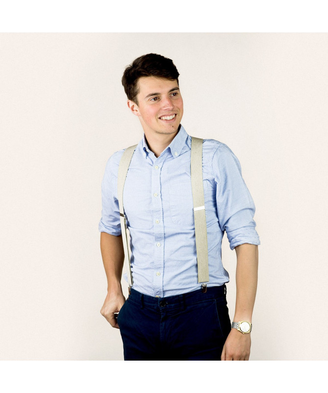 Wide clip-on men's braces / suspenders – Off-white