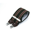 Bretelles homme larges à pinces et cuir – Rayure kaki, bordeaux et beige