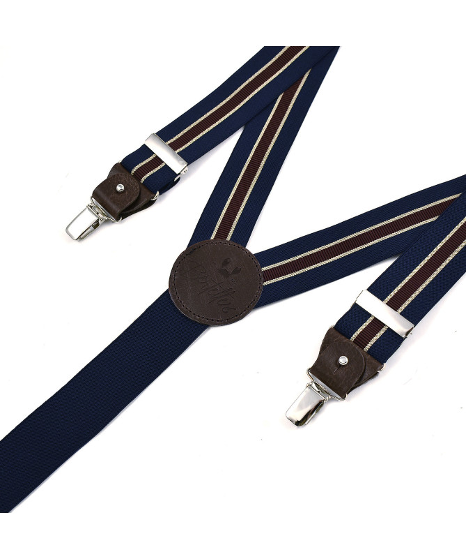 Bretelles Larges à pinces et cuir – Colonel Navy