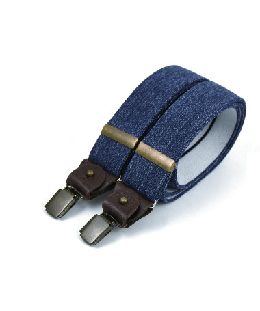 Wide clip-on men's braces / suspenders with leather details – Denim