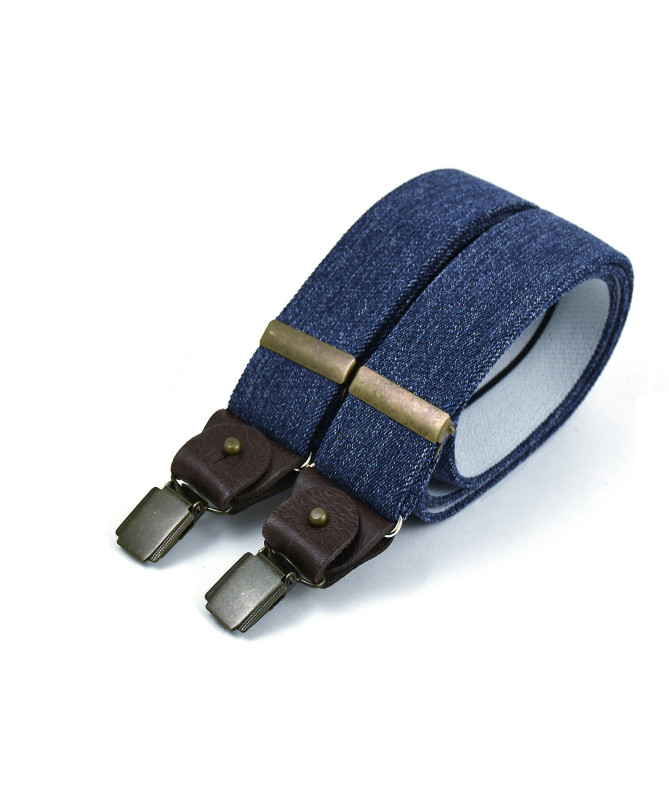 Bretelles Larges à pinces et cuir – Denim