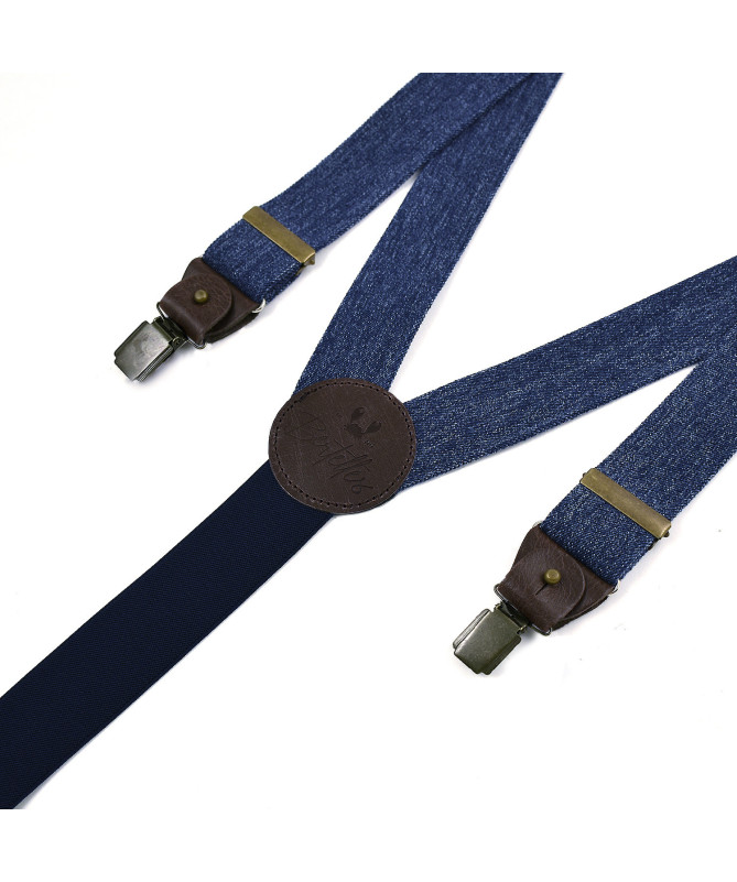 Paire de bretelles élastiques larges pour homme à pinces jeans denim