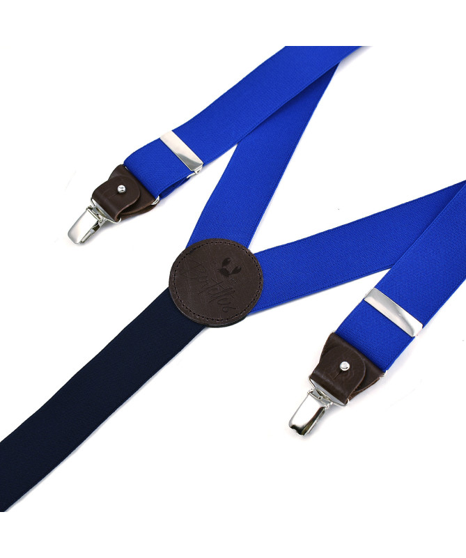 Wide clip-on men's braces / suspenders with leather details – Royal blue