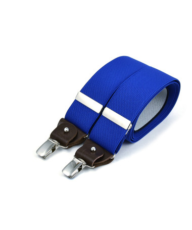 Wide clip-on men's braces / suspenders with leather details – Royal blue