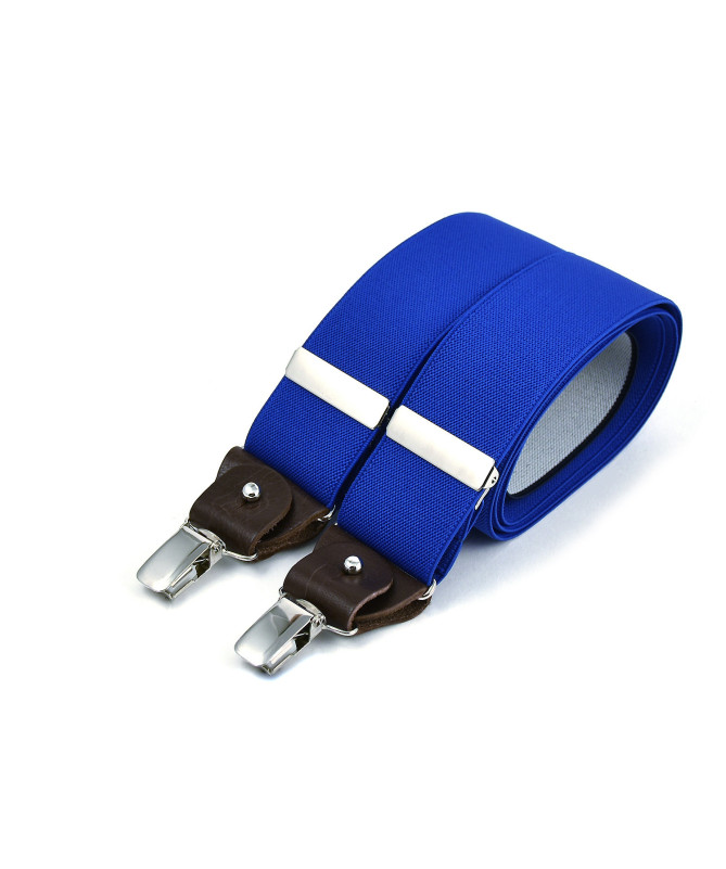 Wide clip-on men's braces / suspenders with leather details – Royal blue