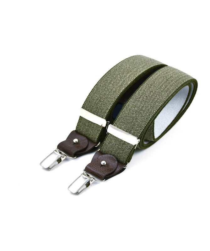 Wide clip-on men's braces / suspenders with leather details – Khaki tweed