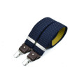 Wide clip-on men's braces / suspenders with leather details – Navy with yellow polka-dots