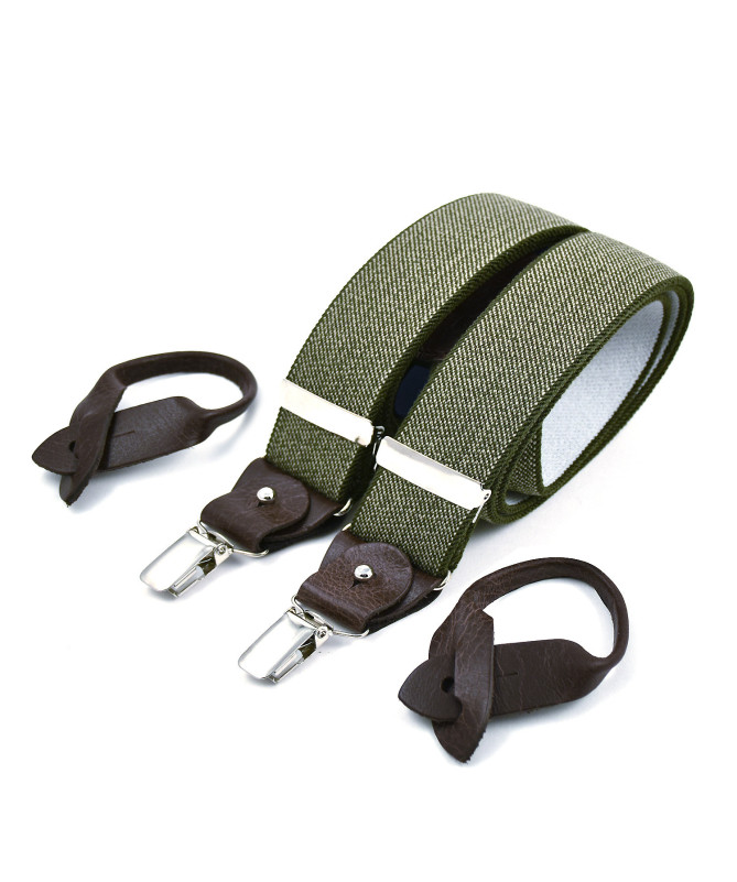 Superior wide men's braces / suspenders – Khaki tweed