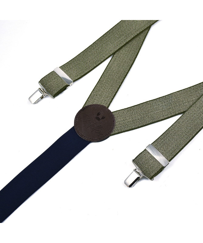 Paire de bretelles élastiques larges pour homme à pinces tweed kaki