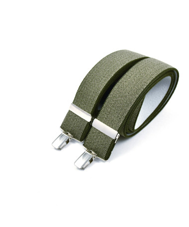 Wide clip-on men's braces / suspenders – Khaki tweed