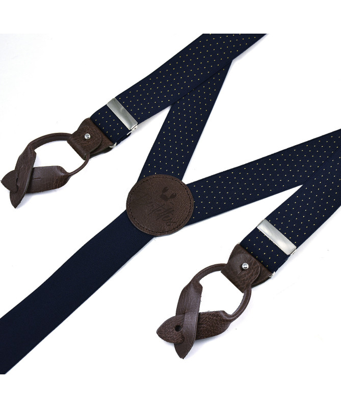Bretelles homme larges Superior - Bleu marine à pois jaunes - Bertelles